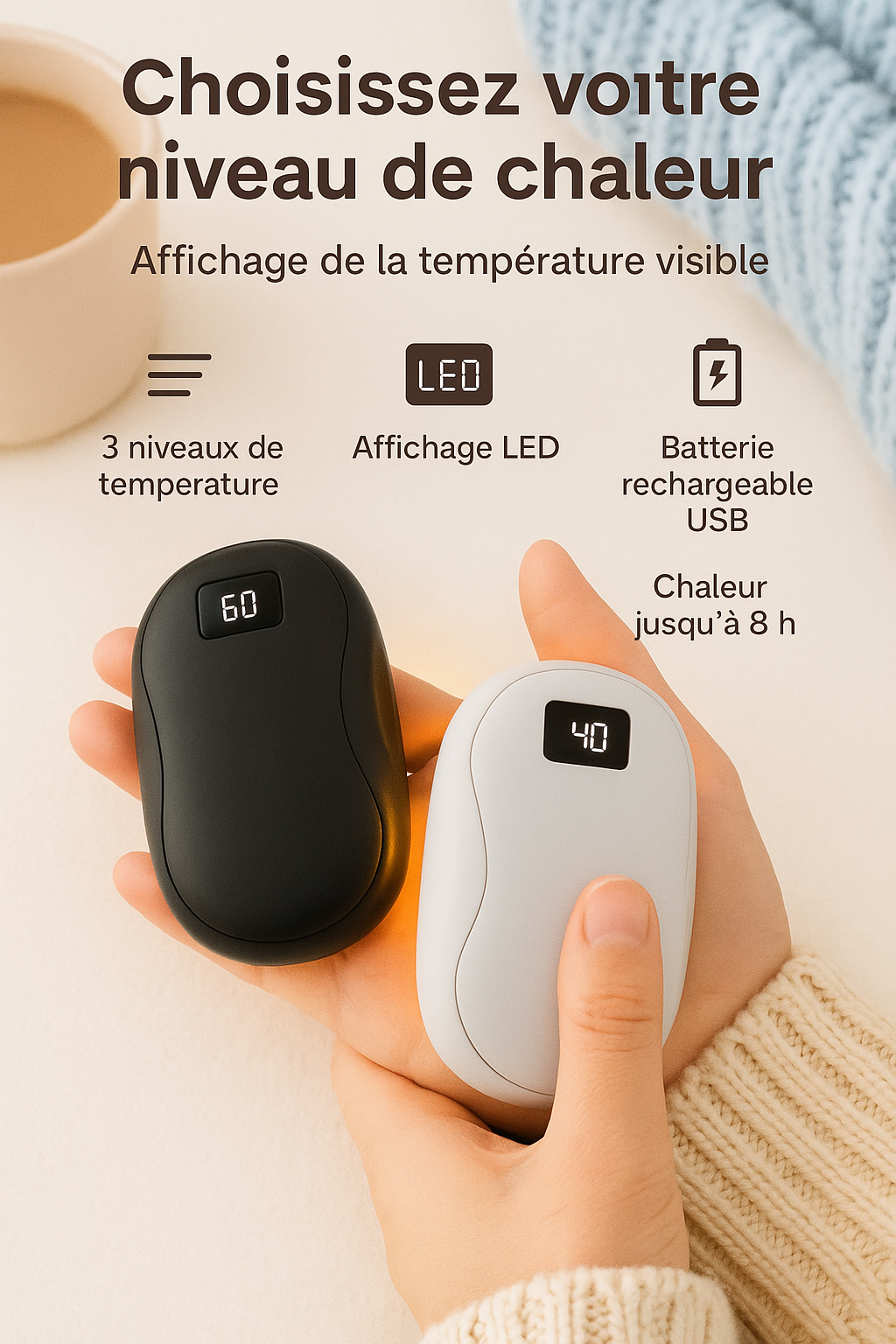 Chauffe-Mains Avec Affichage Numérique ❄️🔥
